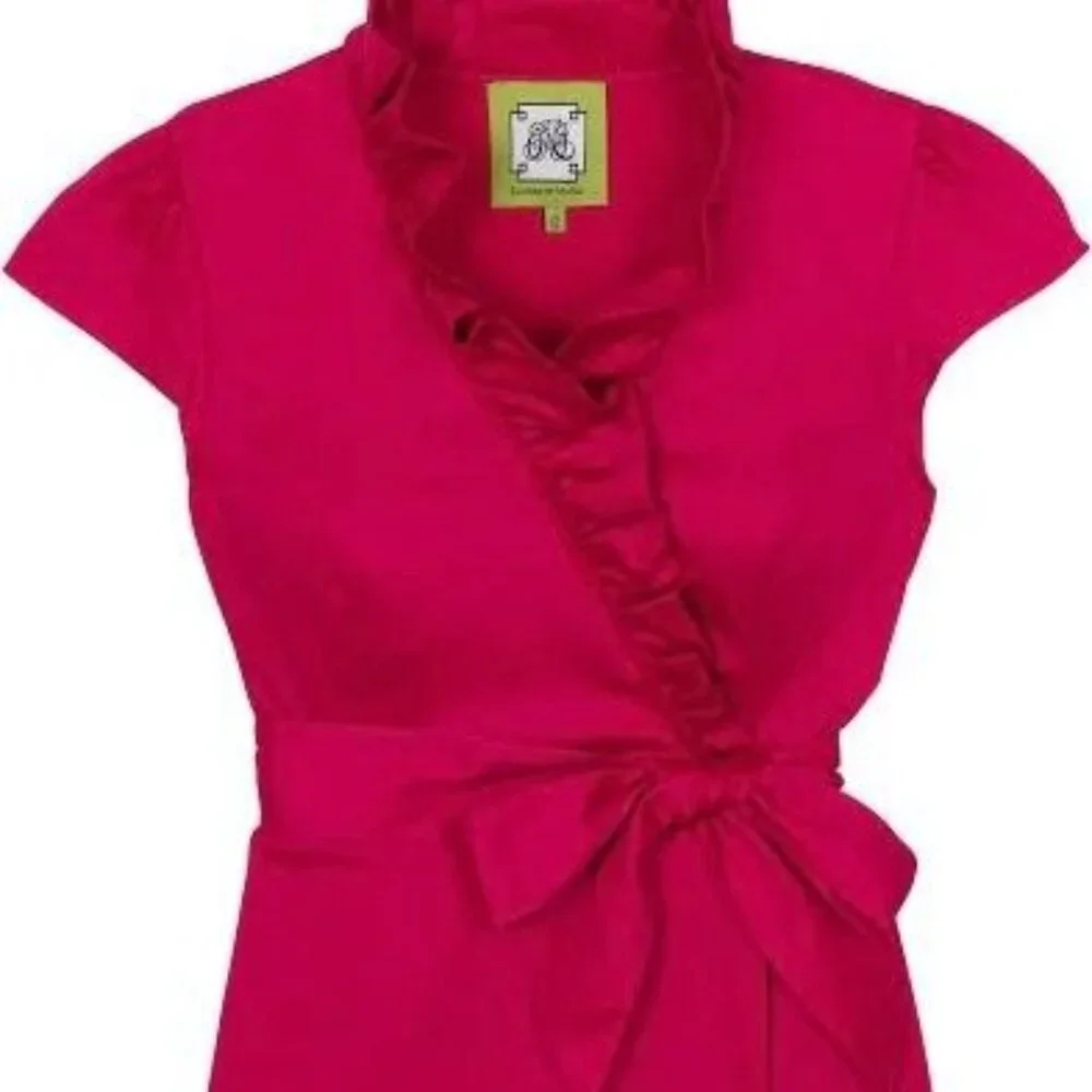 Elizabeth McKay Ruffle Collar Sleeveless Wrap Dress With Gold Button Accent - Picture 5 of 14